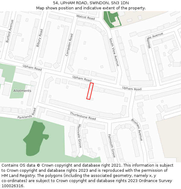 54, UPHAM ROAD, SWINDON, SN3 1DN: Location map and indicative extent of plot