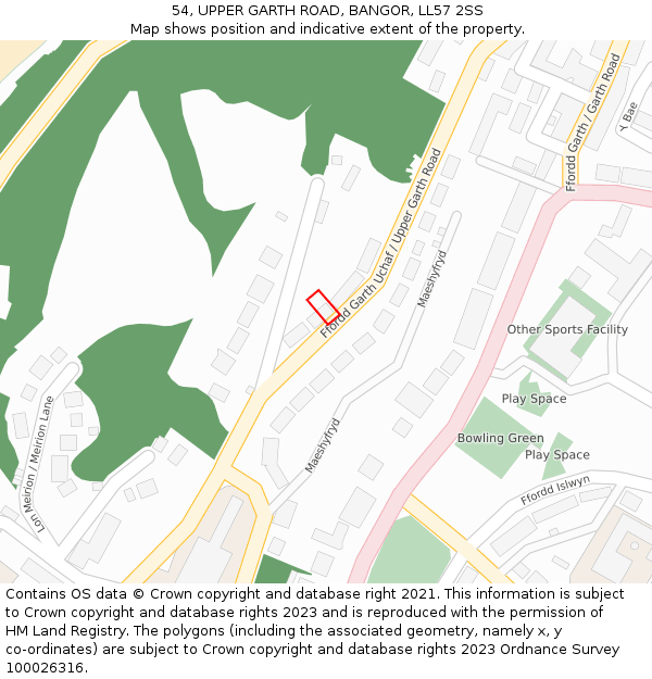 54, UPPER GARTH ROAD, BANGOR, LL57 2SS: Location map and indicative extent of plot