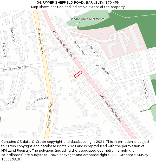 54, UPPER SHEFFIELD ROAD, BARNSLEY, S70 4PN: Location map and indicative extent of plot