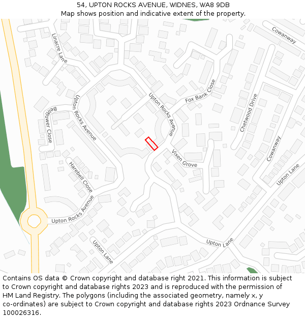 54, UPTON ROCKS AVENUE, WIDNES, WA8 9DB: Location map and indicative extent of plot