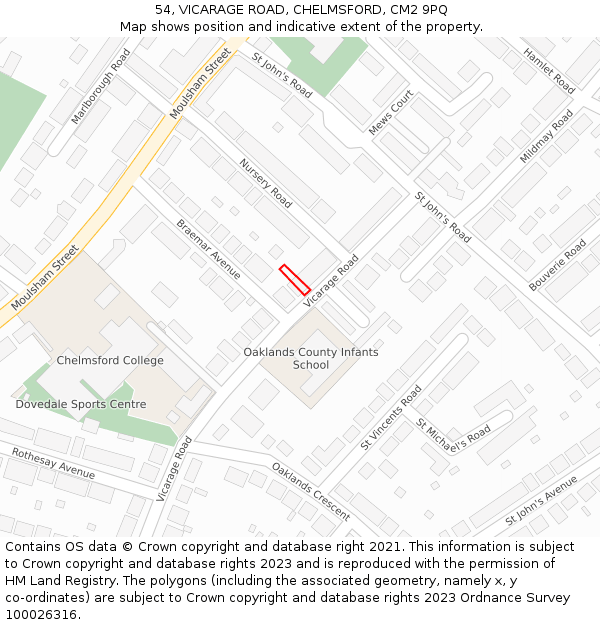 54, VICARAGE ROAD, CHELMSFORD, CM2 9PQ: Location map and indicative extent of plot