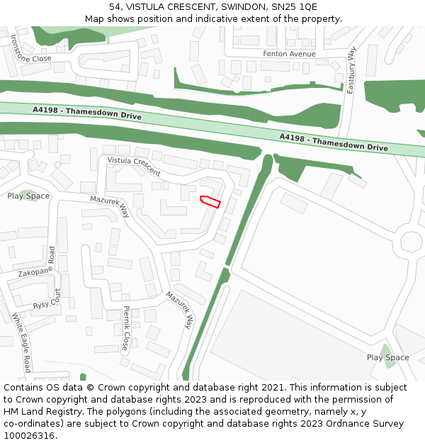 54, VISTULA CRESCENT, SWINDON, SN25 1QE: Location map and indicative extent of plot