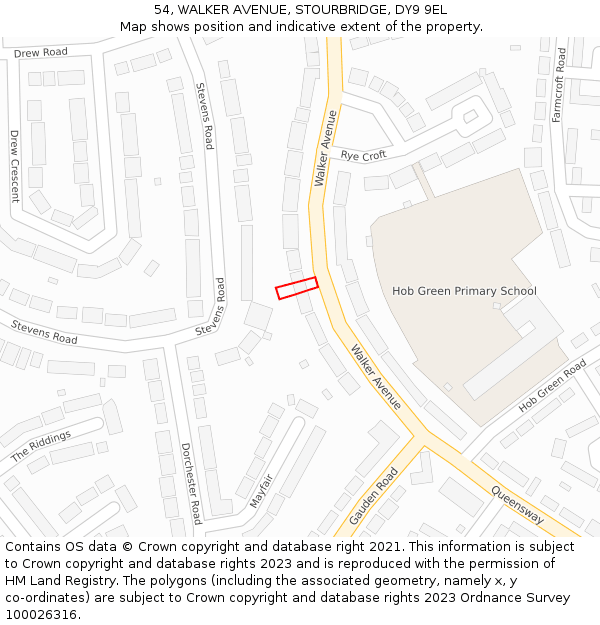 54, WALKER AVENUE, STOURBRIDGE, DY9 9EL: Location map and indicative extent of plot