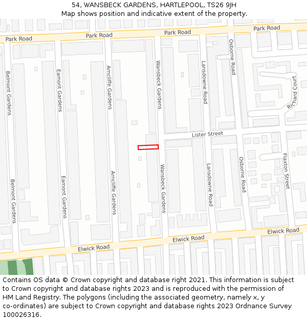 54, WANSBECK GARDENS, HARTLEPOOL, TS26 9JH: Location map and indicative extent of plot