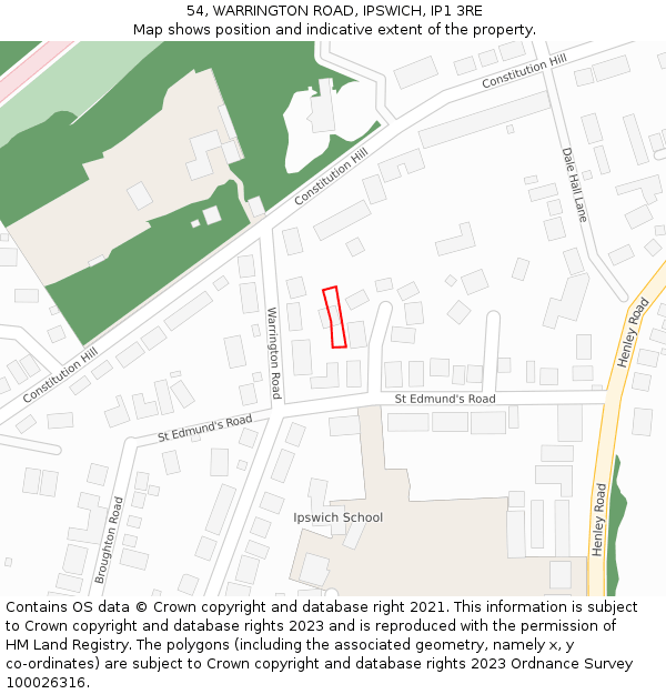 54, WARRINGTON ROAD, IPSWICH, IP1 3RE: Location map and indicative extent of plot