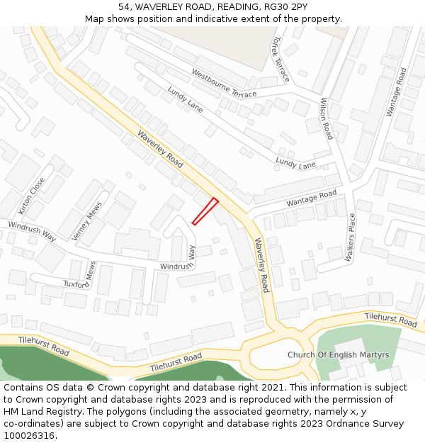 54, WAVERLEY ROAD, READING, RG30 2PY: Location map and indicative extent of plot