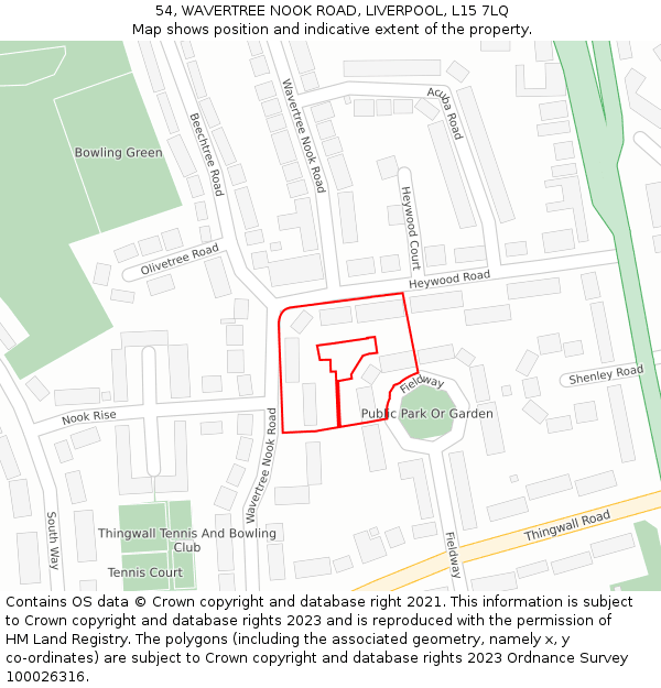 54, WAVERTREE NOOK ROAD, LIVERPOOL, L15 7LQ: Location map and indicative extent of plot