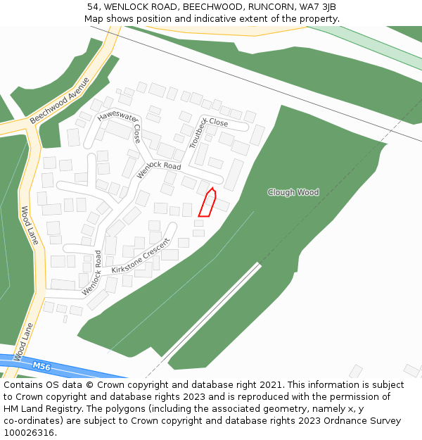 54, WENLOCK ROAD, BEECHWOOD, RUNCORN, WA7 3JB: Location map and indicative extent of plot