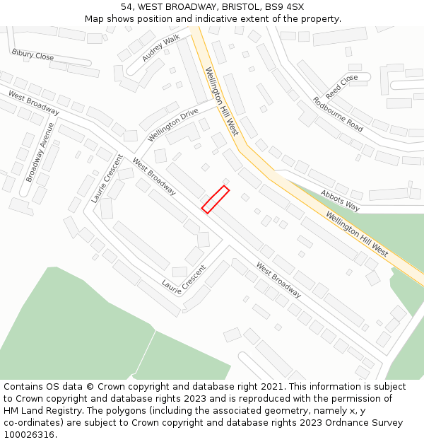 54, WEST BROADWAY, BRISTOL, BS9 4SX: Location map and indicative extent of plot