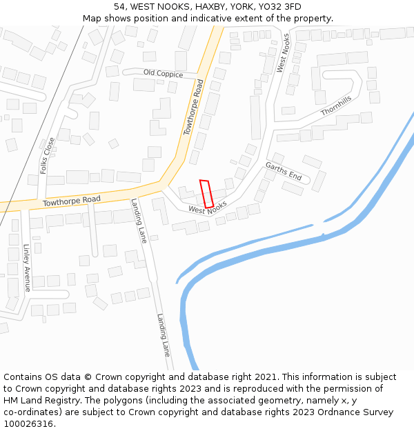 54, WEST NOOKS, HAXBY, YORK, YO32 3FD: Location map and indicative extent of plot