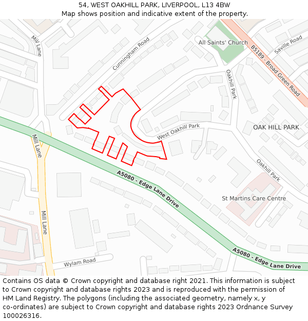 54, WEST OAKHILL PARK, LIVERPOOL, L13 4BW: Location map and indicative extent of plot