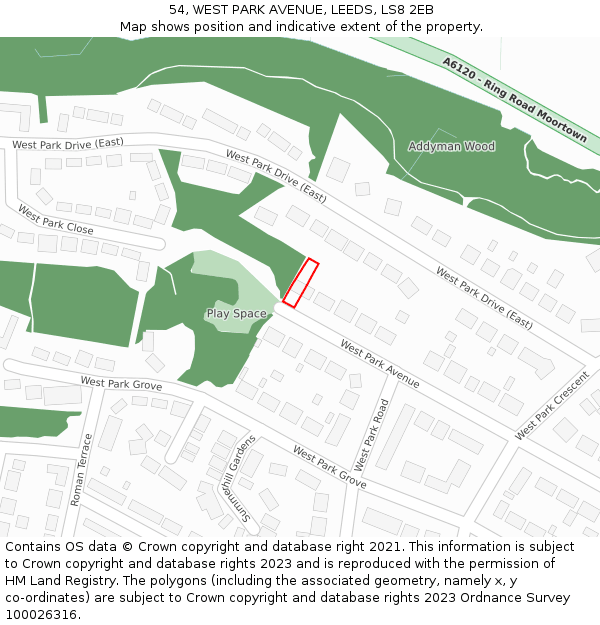 54, WEST PARK AVENUE, LEEDS, LS8 2EB: Location map and indicative extent of plot