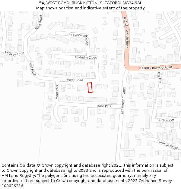 54, WEST ROAD, RUSKINGTON, SLEAFORD, NG34 9AL: Location map and indicative extent of plot