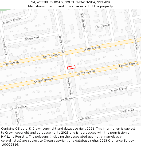 54, WESTBURY ROAD, SOUTHEND-ON-SEA, SS2 4DP: Location map and indicative extent of plot