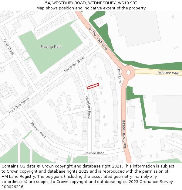 54, WESTBURY ROAD, WEDNESBURY, WS10 9RT: Location map and indicative extent of plot