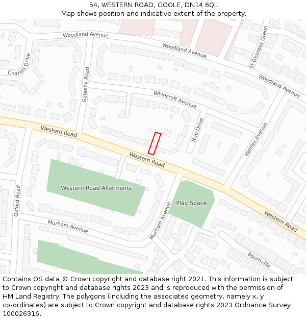 54, WESTERN ROAD, GOOLE, DN14 6QL: Location map and indicative extent of plot