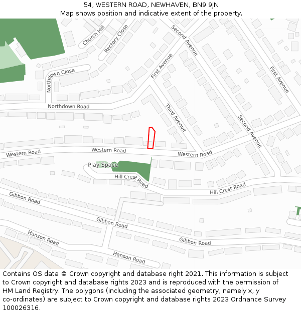 54, WESTERN ROAD, NEWHAVEN, BN9 9JN: Location map and indicative extent of plot