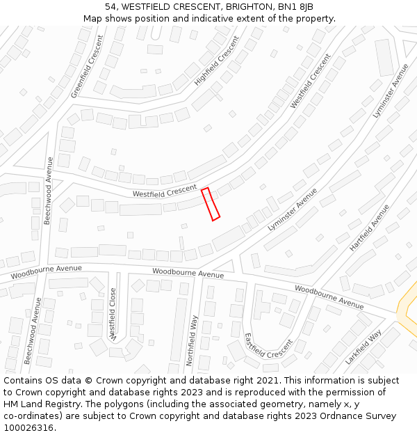 54, WESTFIELD CRESCENT, BRIGHTON, BN1 8JB: Location map and indicative extent of plot