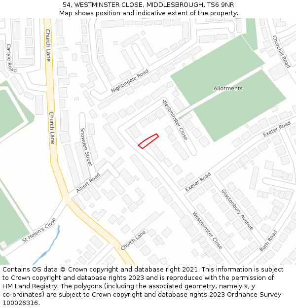 54, WESTMINSTER CLOSE, MIDDLESBROUGH, TS6 9NR: Location map and indicative extent of plot