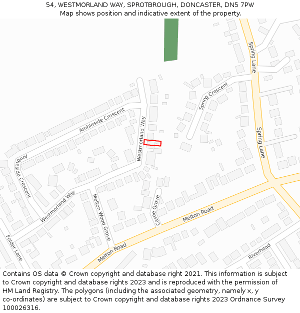 54, WESTMORLAND WAY, SPROTBROUGH, DONCASTER, DN5 7PW: Location map and indicative extent of plot