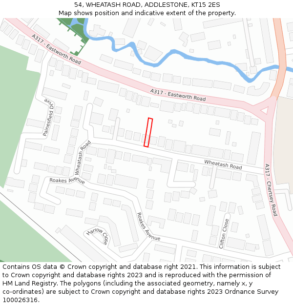 54, WHEATASH ROAD, ADDLESTONE, KT15 2ES: Location map and indicative extent of plot