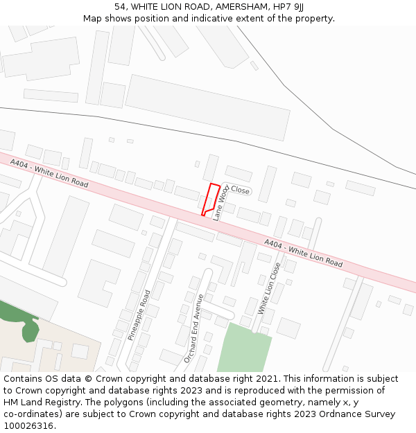 54, WHITE LION ROAD, AMERSHAM, HP7 9JJ: Location map and indicative extent of plot