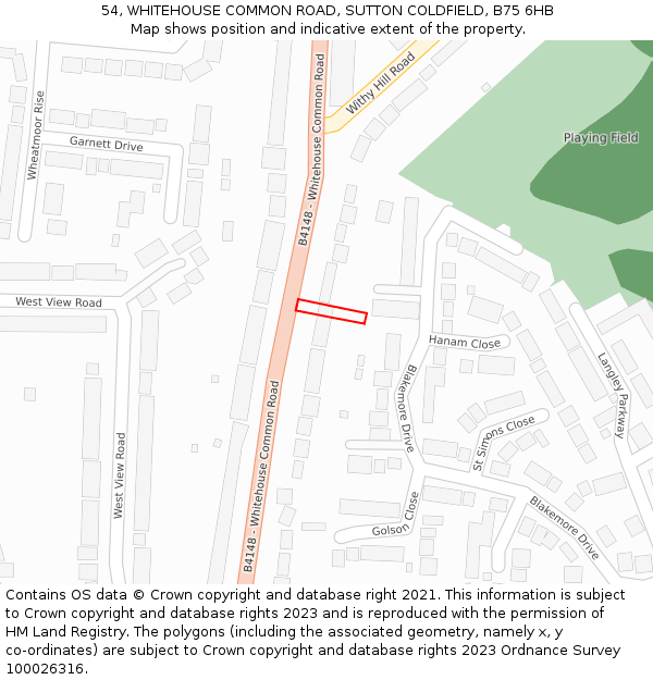 54, WHITEHOUSE COMMON ROAD, SUTTON COLDFIELD, B75 6HB: Location map and indicative extent of plot