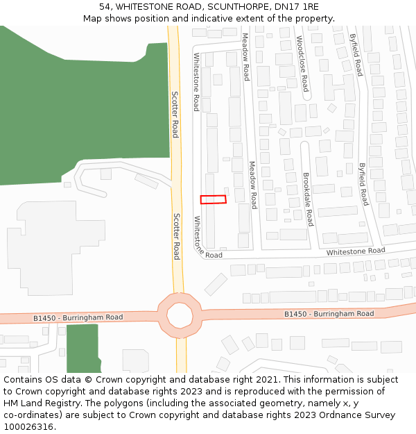 54, WHITESTONE ROAD, SCUNTHORPE, DN17 1RE: Location map and indicative extent of plot