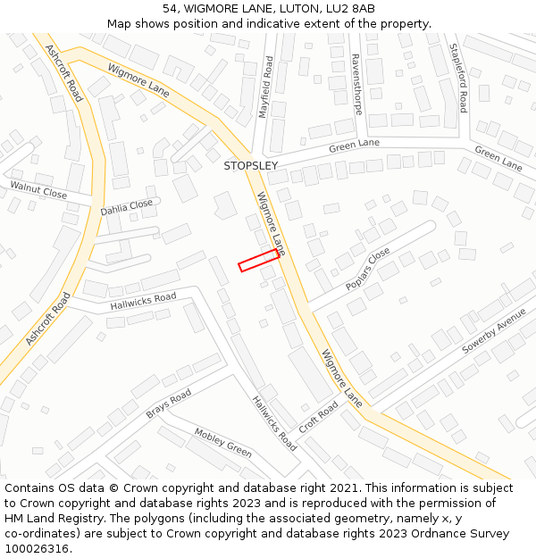54, WIGMORE LANE, LUTON, LU2 8AB: Location map and indicative extent of plot