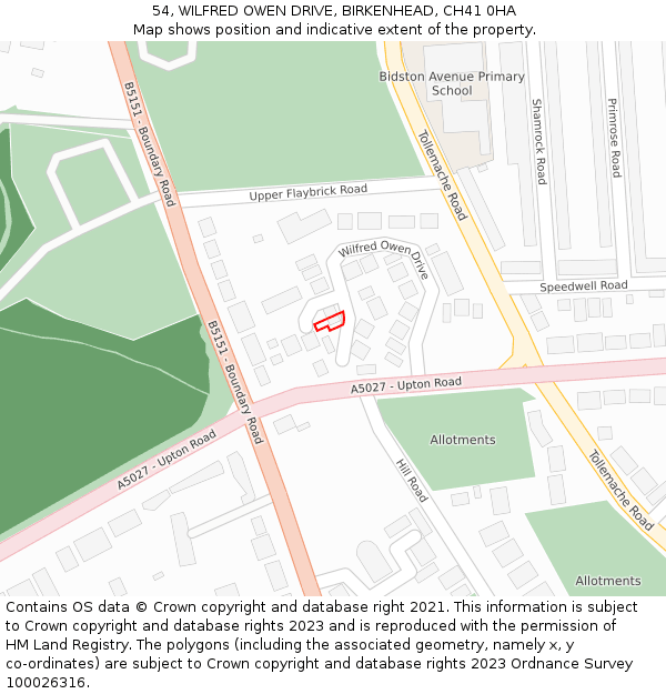 54, WILFRED OWEN DRIVE, BIRKENHEAD, CH41 0HA: Location map and indicative extent of plot