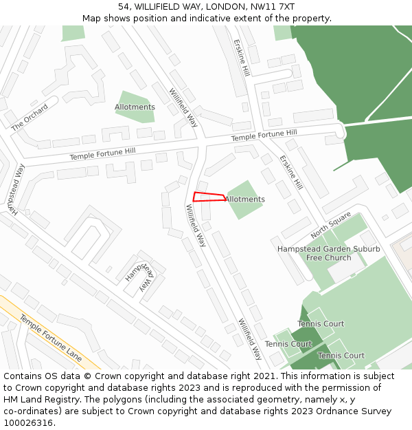 54, WILLIFIELD WAY, LONDON, NW11 7XT: Location map and indicative extent of plot