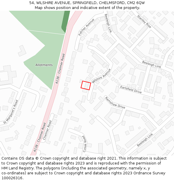 54, WILSHIRE AVENUE, SPRINGFIELD, CHELMSFORD, CM2 6QW: Location map and indicative extent of plot