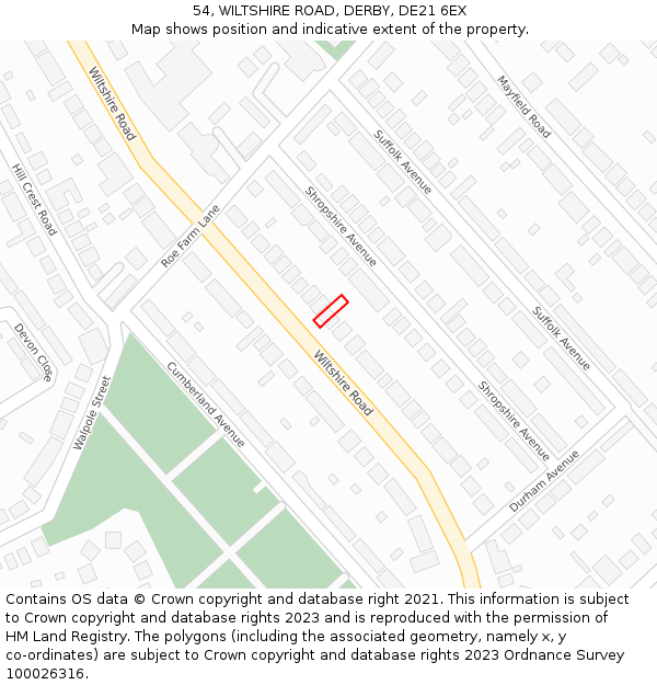 54, WILTSHIRE ROAD, DERBY, DE21 6EX: Location map and indicative extent of plot