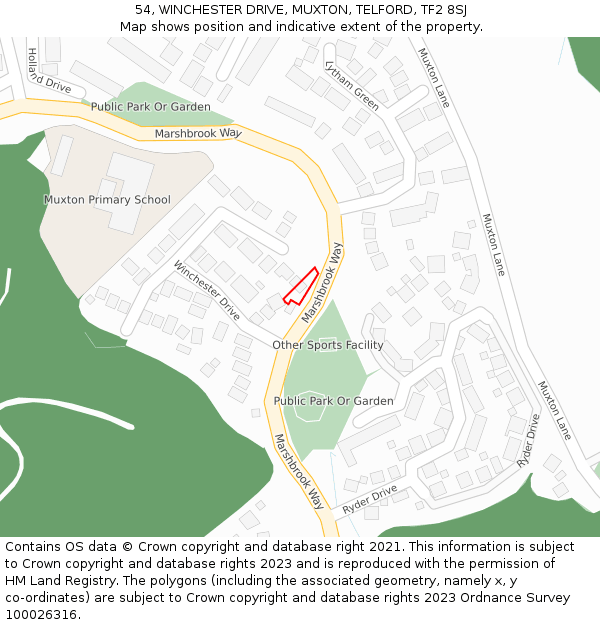 54, WINCHESTER DRIVE, MUXTON, TELFORD, TF2 8SJ: Location map and indicative extent of plot