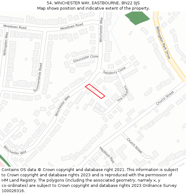 54, WINCHESTER WAY, EASTBOURNE, BN22 0JS: Location map and indicative extent of plot