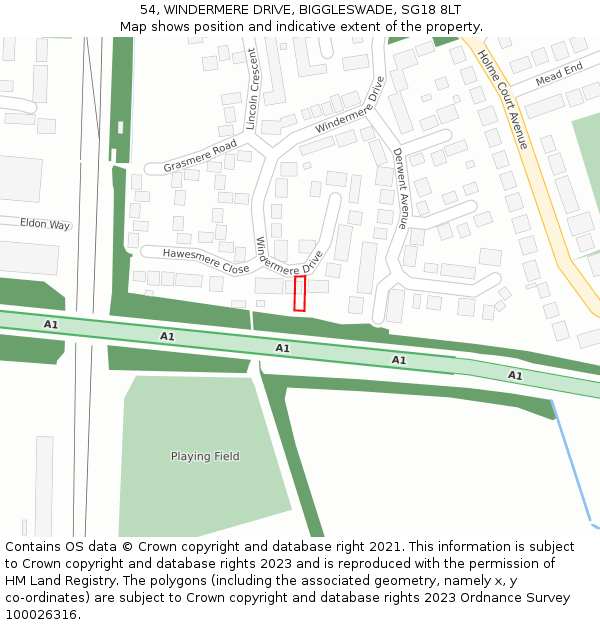 54, WINDERMERE DRIVE, BIGGLESWADE, SG18 8LT: Location map and indicative extent of plot