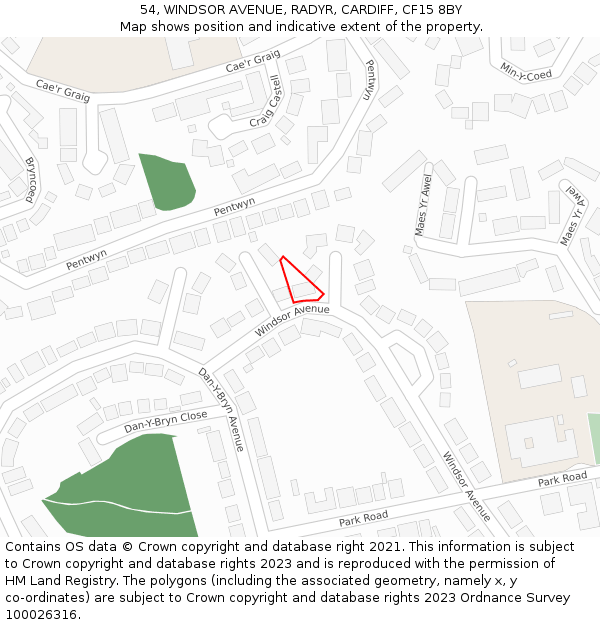 54, WINDSOR AVENUE, RADYR, CARDIFF, CF15 8BY: Location map and indicative extent of plot