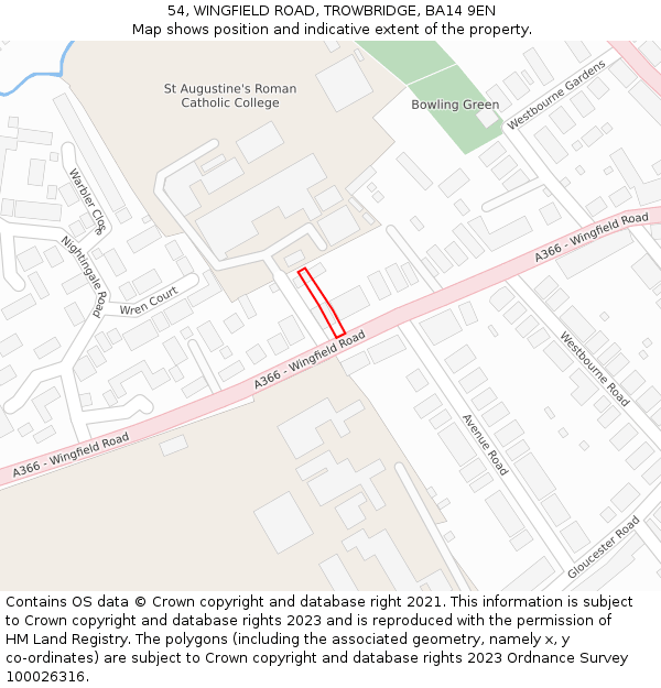 54, WINGFIELD ROAD, TROWBRIDGE, BA14 9EN: Location map and indicative extent of plot