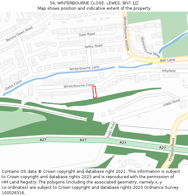 54, WINTERBOURNE CLOSE, LEWES, BN7 1JZ: Location map and indicative extent of plot