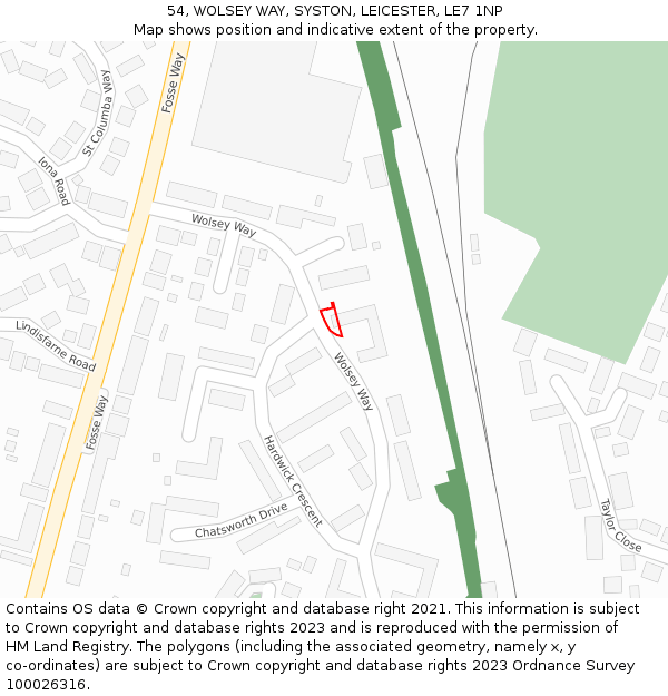 54, WOLSEY WAY, SYSTON, LEICESTER, LE7 1NP: Location map and indicative extent of plot