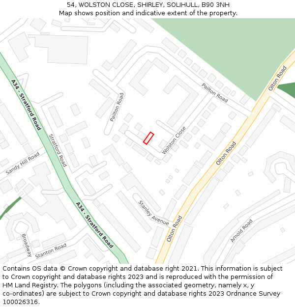 54, WOLSTON CLOSE, SHIRLEY, SOLIHULL, B90 3NH: Location map and indicative extent of plot
