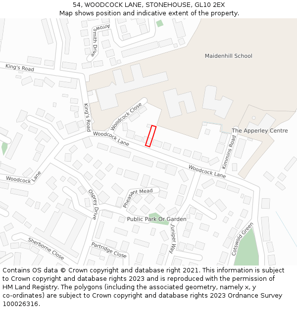 54, WOODCOCK LANE, STONEHOUSE, GL10 2EX: Location map and indicative extent of plot