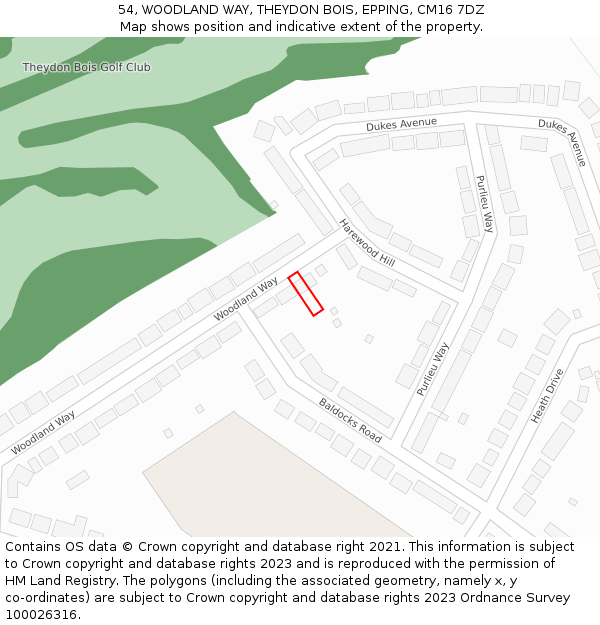 54, WOODLAND WAY, THEYDON BOIS, EPPING, CM16 7DZ: Location map and indicative extent of plot