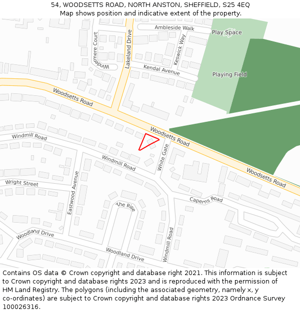 54, WOODSETTS ROAD, NORTH ANSTON, SHEFFIELD, S25 4EQ: Location map and indicative extent of plot