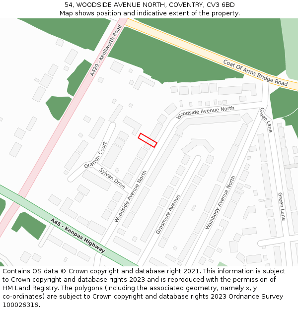 54, WOODSIDE AVENUE NORTH, COVENTRY, CV3 6BD: Location map and indicative extent of plot