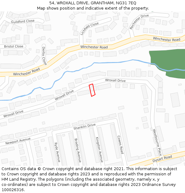 54, WROXALL DRIVE, GRANTHAM, NG31 7EQ: Location map and indicative extent of plot