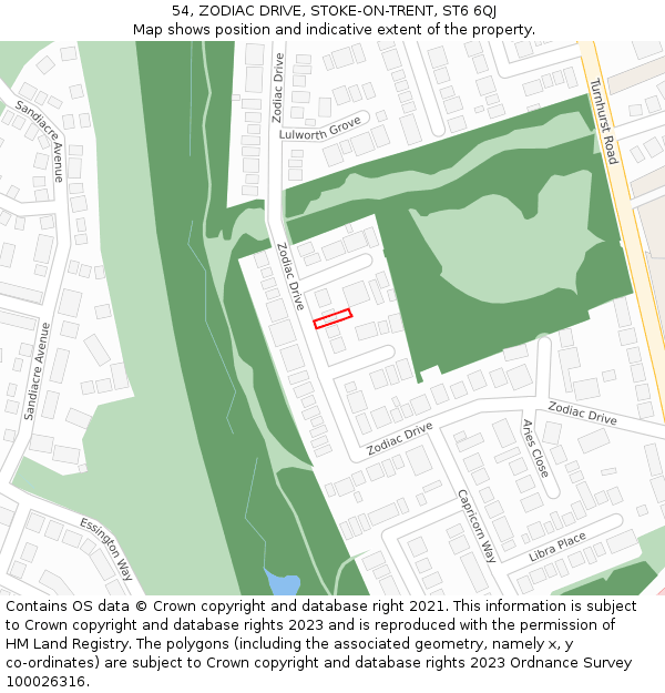 54, ZODIAC DRIVE, STOKE-ON-TRENT, ST6 6QJ: Location map and indicative extent of plot