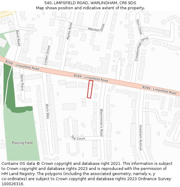 540, LIMPSFIELD ROAD, WARLINGHAM, CR6 9DS: Location map and indicative extent of plot