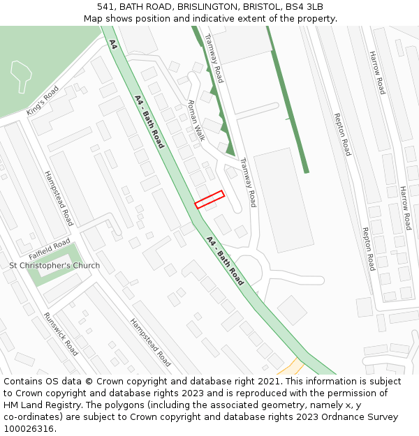 541, BATH ROAD, BRISLINGTON, BRISTOL, BS4 3LB: Location map and indicative extent of plot