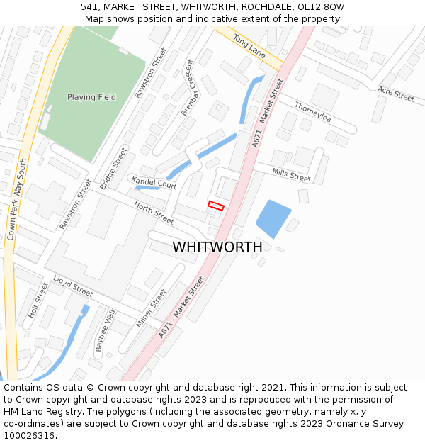 541, MARKET STREET, WHITWORTH, ROCHDALE, OL12 8QW: Location map and indicative extent of plot